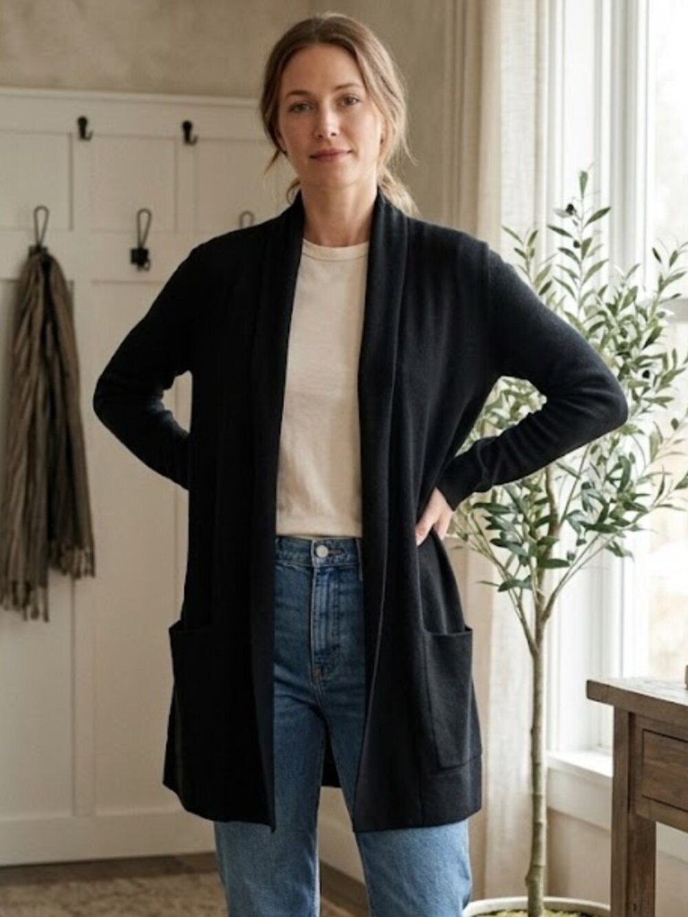 J. Crew Sophie Cardigan Size XS Black Open Front Sweater Blazer Pockets Academia